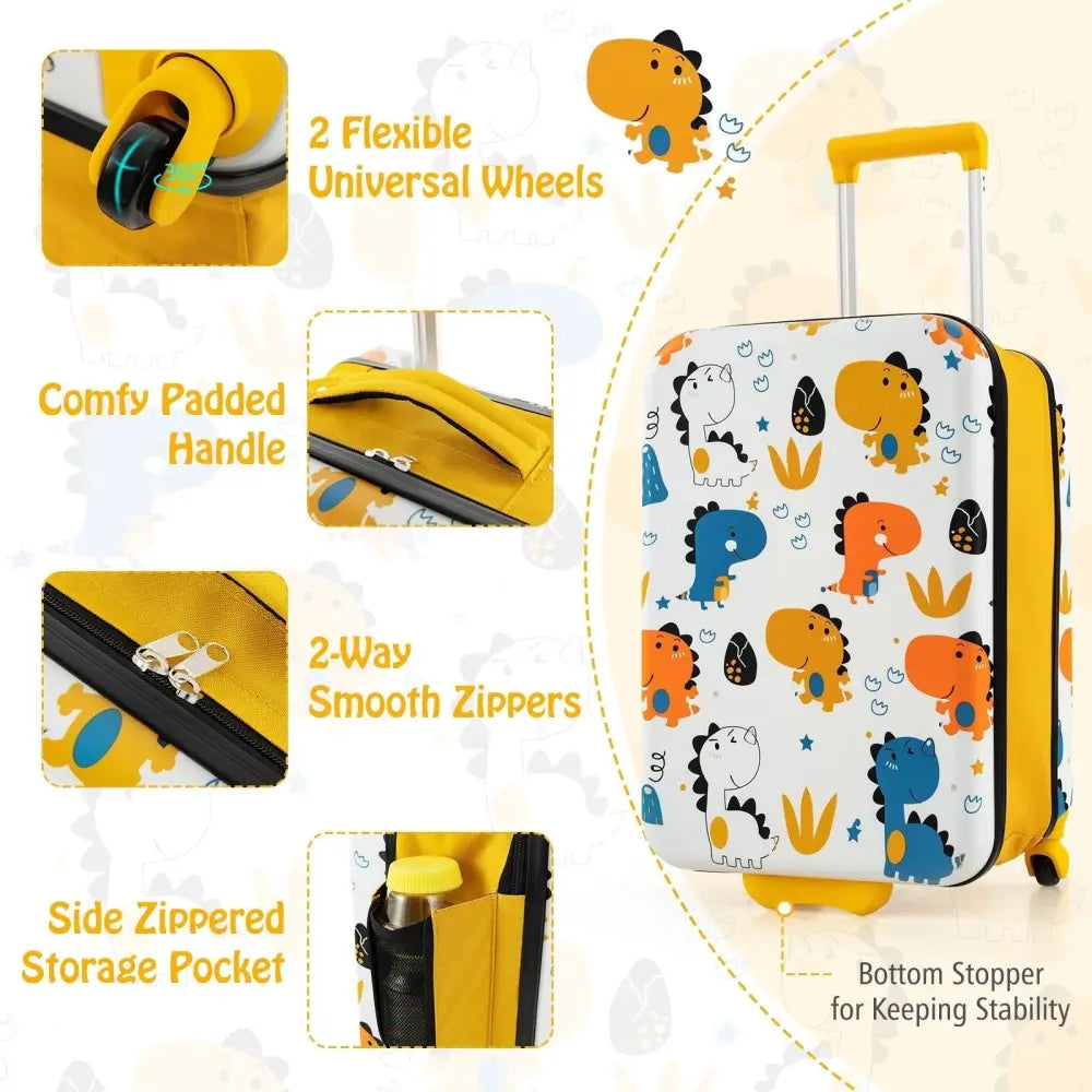 20 Inch Kids Rolling Luggage Foldable Hardshell Carry - on Suitcase on Wheels - Yellow - Oasis Home Essentials