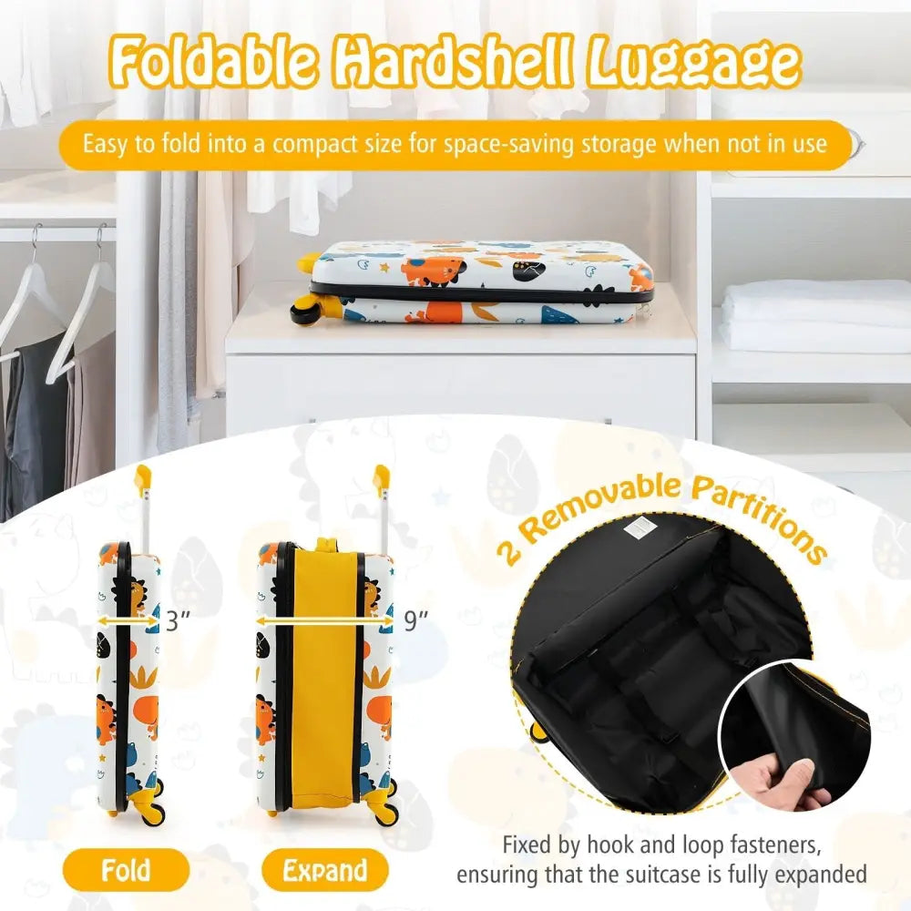 20 Inch Kids Rolling Luggage Foldable Hardshell Carry - on Suitcase on Wheels - Yellow - Oasis Home Essentials