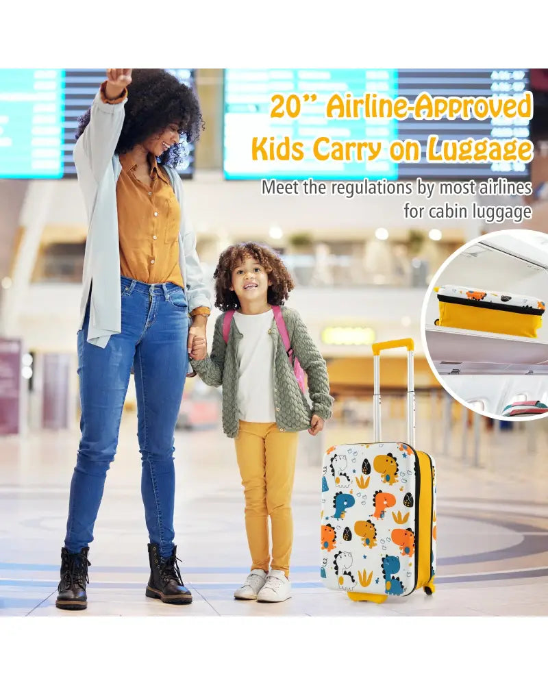 20 Inch Kids Rolling Luggage Foldable Hardshell Carry-on Suitcase on Wheels-Yellow - Yellow - Kids Luggage