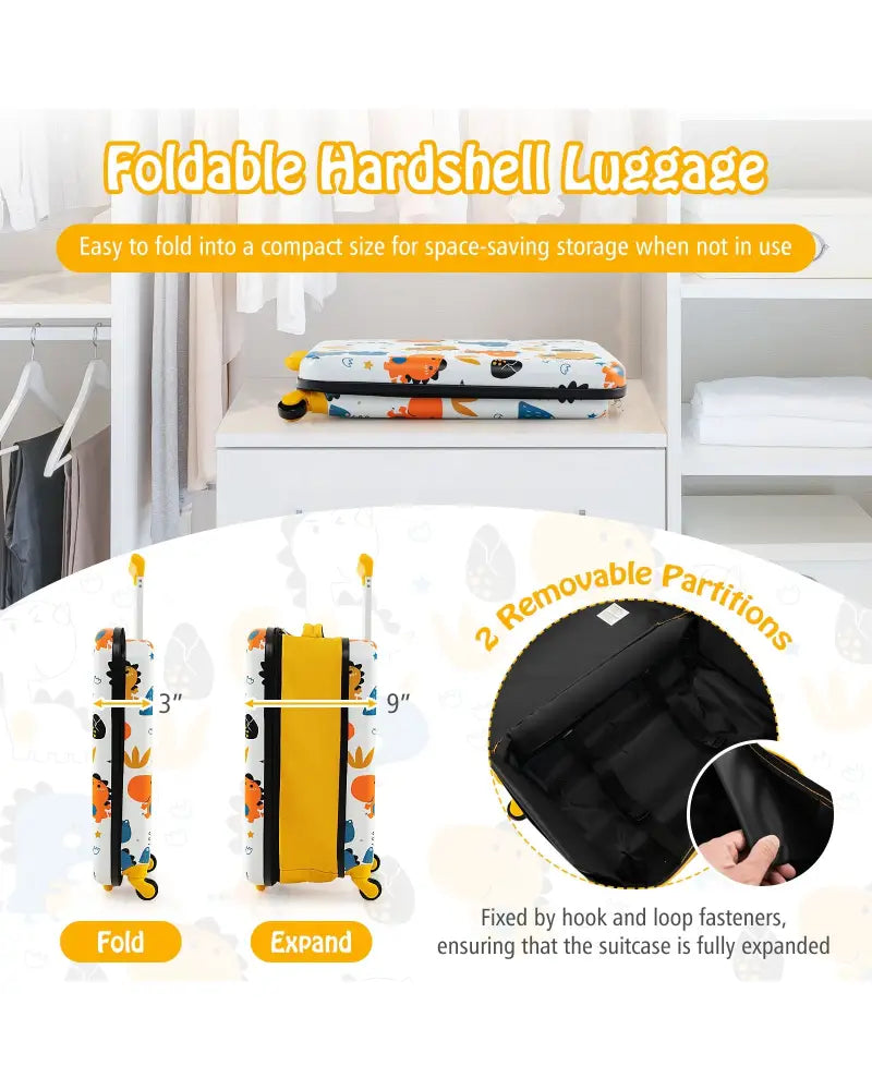 20 Inch Kids Rolling Luggage Foldable Hardshell Carry-on Suitcase on Wheels-Yellow - Yellow - Kids Luggage