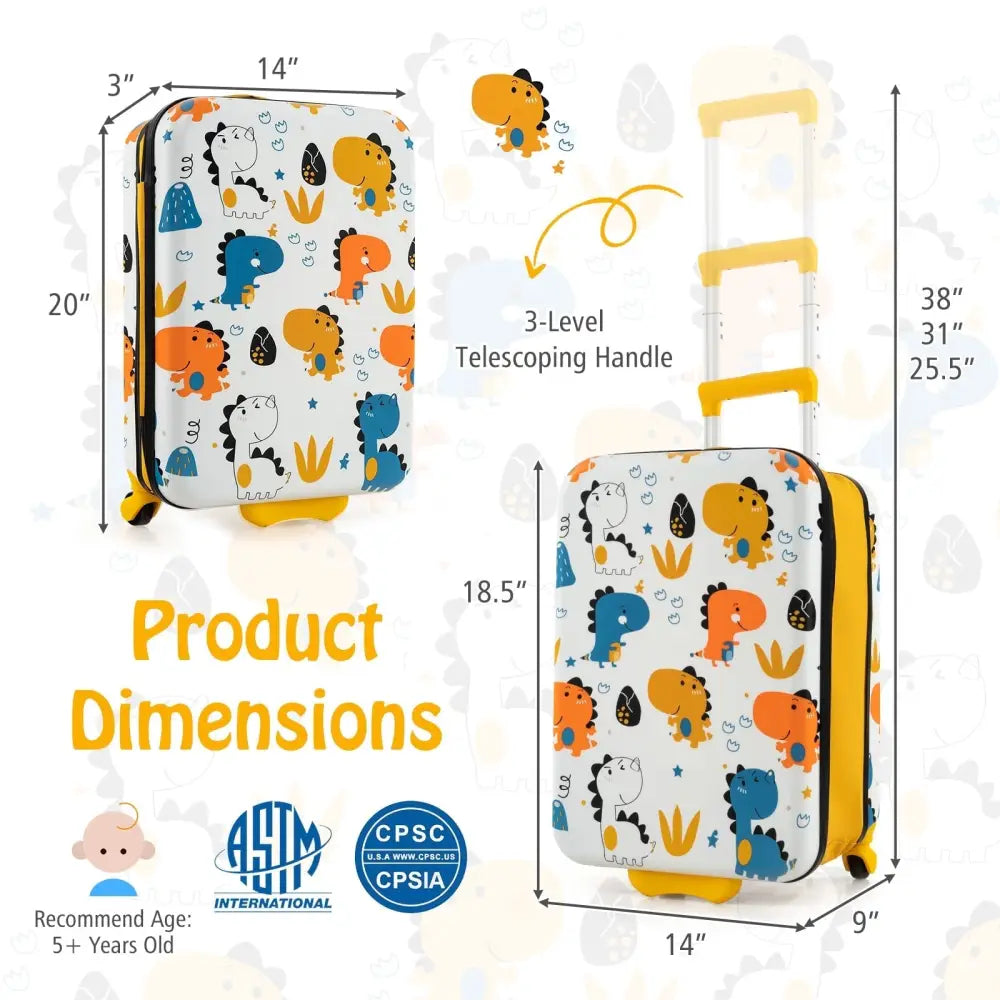 20 Inch Kids Rolling Luggage Foldable Hardshell Carry - on Suitcase on Wheels - Yellow - Oasis Home Essentials
