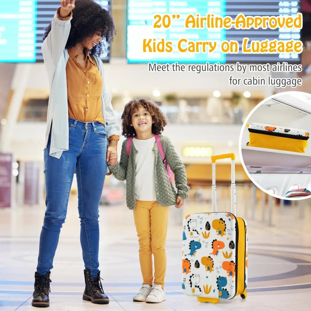 20 Inch Kids Rolling Luggage Foldable Hardshell Carry - on Suitcase on Wheels - Yellow - Oasis Home Essentials