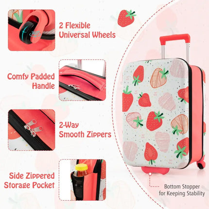20 Inch Kids Rolling Luggage Foldable Hardshell Carry - on Suitcase on Wheels - Pink - Oasis Home Essentials