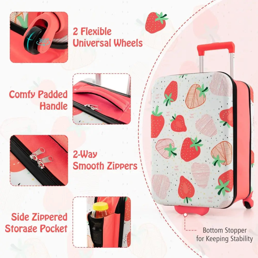 20 Inch Kids Rolling Luggage Foldable Hardshell Carry - on Suitcase on Wheels - Pink - Oasis Home Essentials