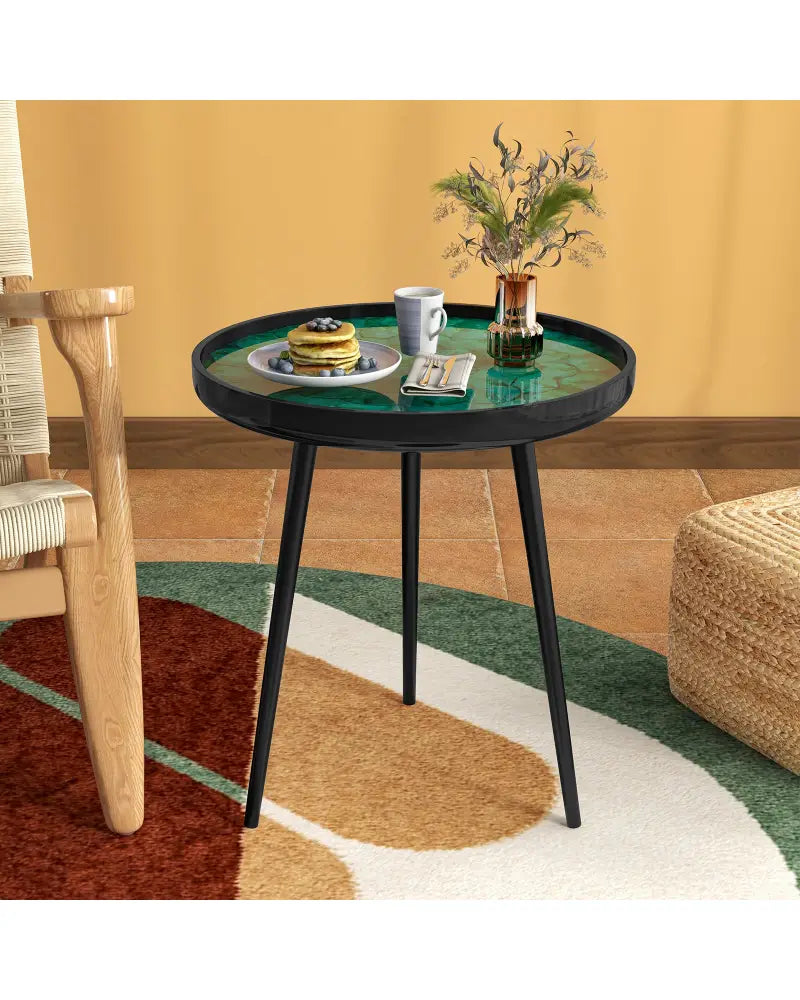 20 Inch Mid-century Modern Coffee End Table with Sea Shell Decoration-Green - Green - End & Side Tables