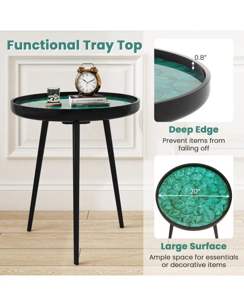 20 Inch Mid-century Modern Coffee End Table with Sea Shell Decoration-Green - Green - End & Side Tables
