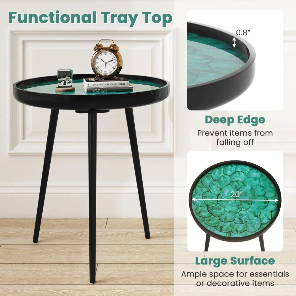 20 Inch Mid-century Modern Coffee End Table with Sea Shell Decoration-Green Costway