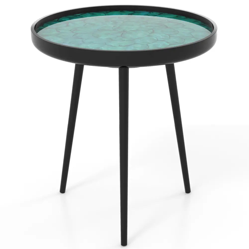 20 Inch Mid-century Modern Coffee End Table with Sea Shell Decoration-Green - Green - End & Side Tables