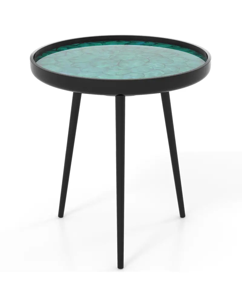 20 Inch Mid-century Modern Coffee End Table with Sea Shell Decoration-Green - Green - End & Side Tables