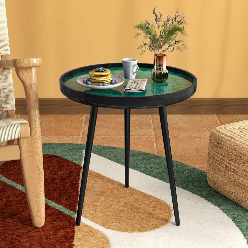 20 Inch Mid-century Modern Coffee End Table with Sea Shell Decoration-Green Costway
