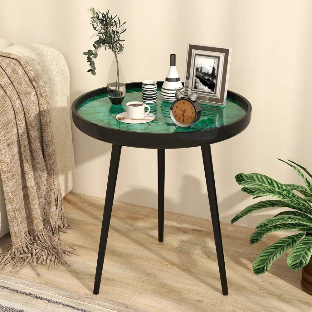 20 Inch Mid-century Modern Coffee End Table with Sea Shell Decoration-Green Costway