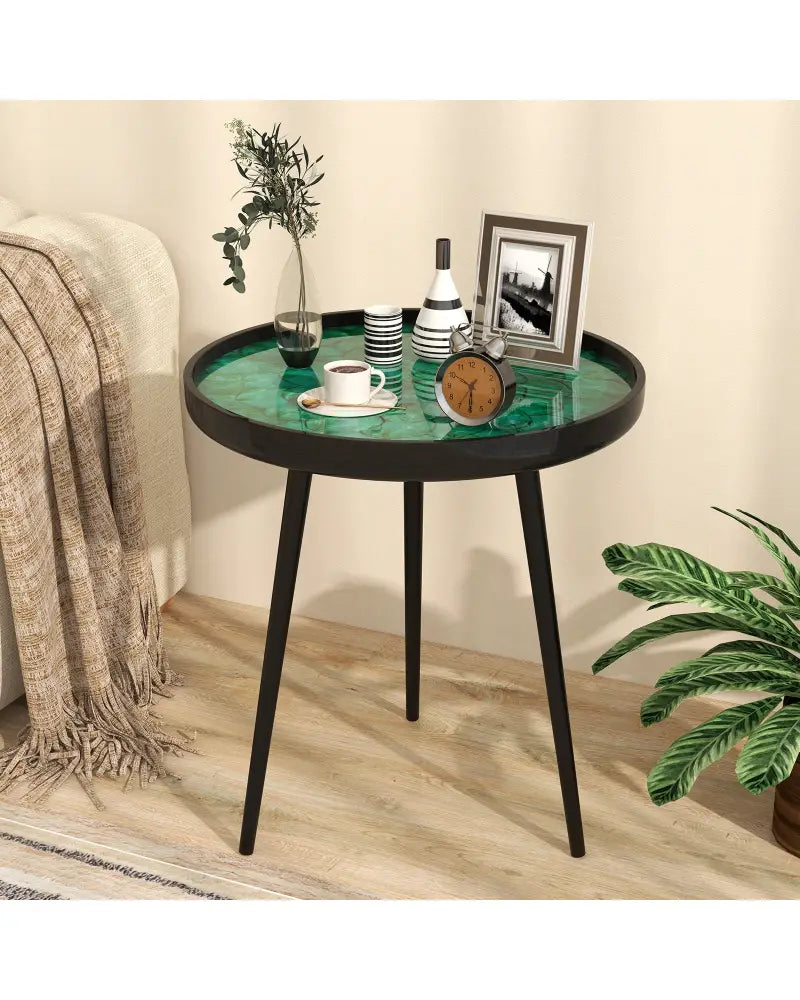 20 Inch Mid-century Modern Coffee End Table with Sea Shell Decoration-Green - Green - End & Side Tables