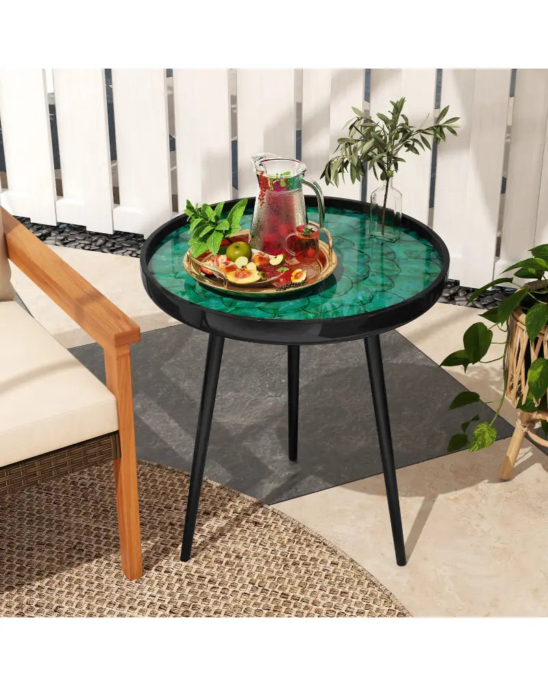 20 Inch Mid-century Modern Coffee End Table with Sea Shell Decoration-Green - Green - End & Side Tables