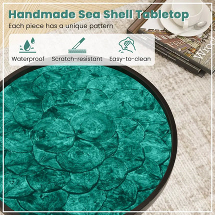 20 Inch Mid-century Modern Coffee End Table with Sea Shell Decoration-Green Costway