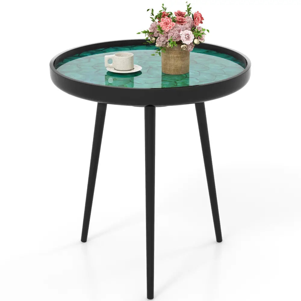 20 Inch Mid-century Modern Coffee End Table with Sea Shell Decoration-Green Costway