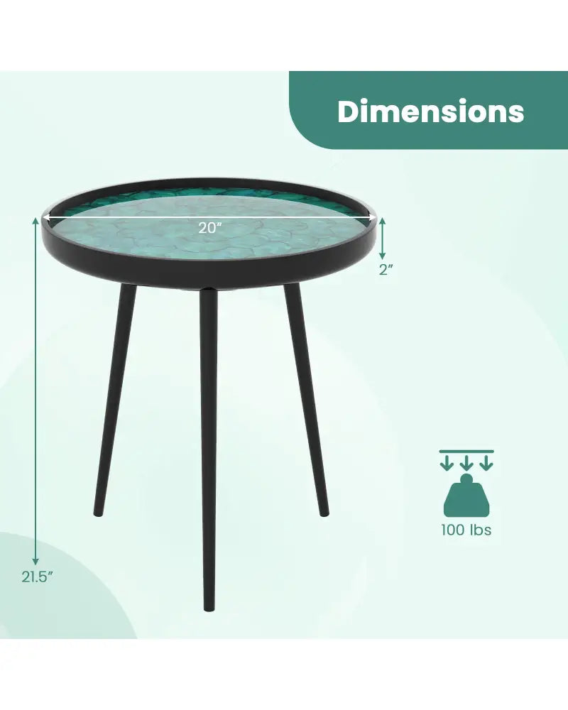 20 Inch Mid-century Modern Coffee End Table with Sea Shell Decoration-Green - Green - End & Side Tables