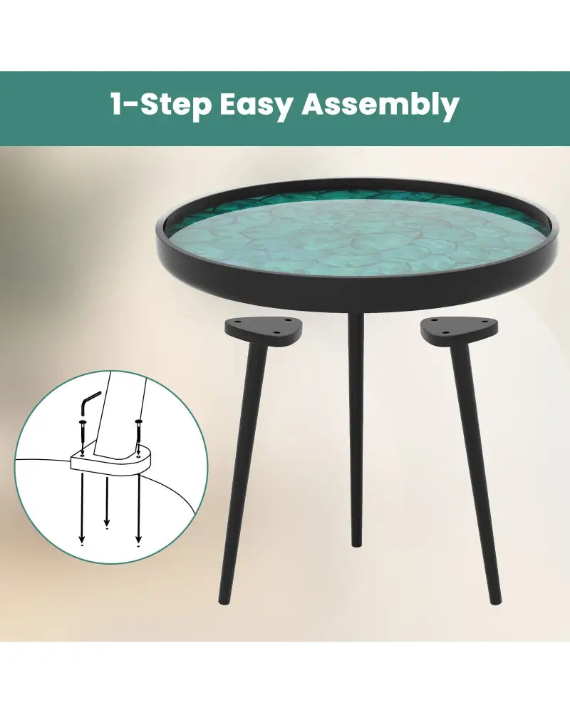 20 Inch Mid-century Modern Coffee End Table with Sea Shell Decoration-Green - Green - End & Side Tables