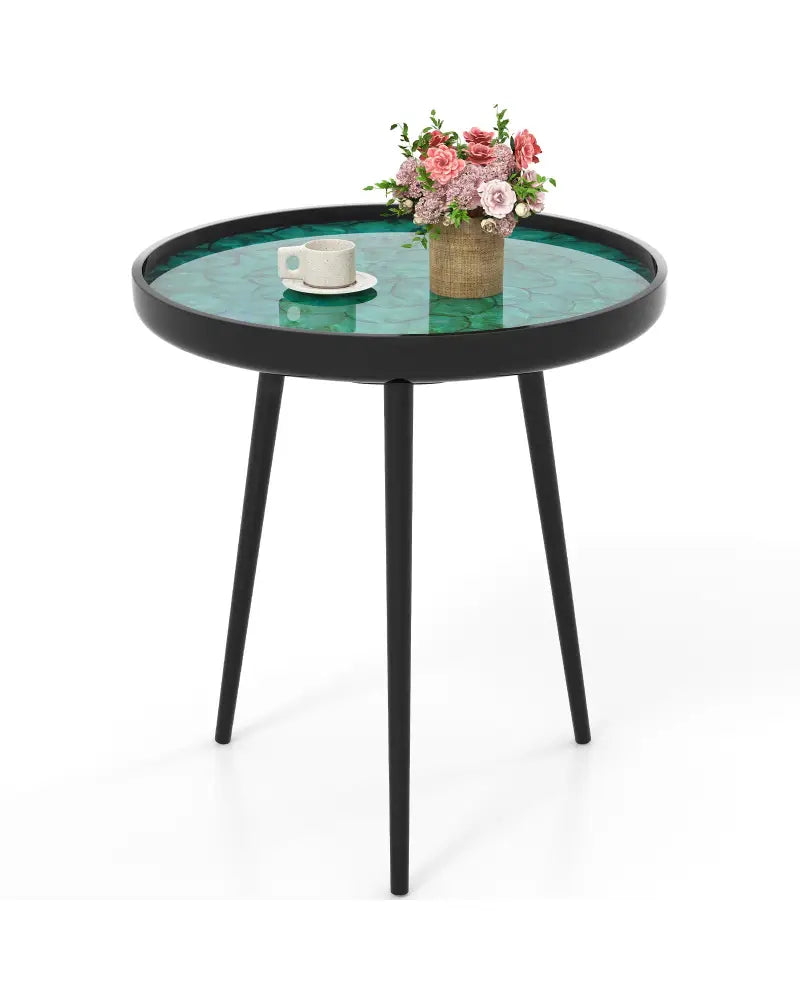 20 Inch Mid-century Modern Coffee End Table with Sea Shell Decoration-Green - Green - End & Side Tables