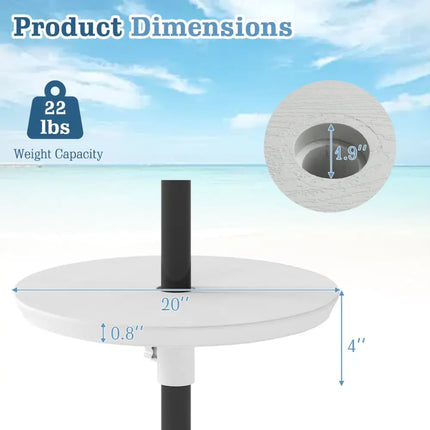 20 Inch Outdoor Adjustable Umbrella Table for 2 Sizes Patio Umbrella Pole-White - White - Outdoor Umbrella Bases
