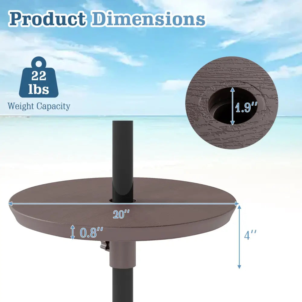 20 Inch Outdoor Adjustable Umbrella Table for 2 Sizes Patio Umbrella Pole-Coffee - Coffee - Outdoor Umbrella Bases