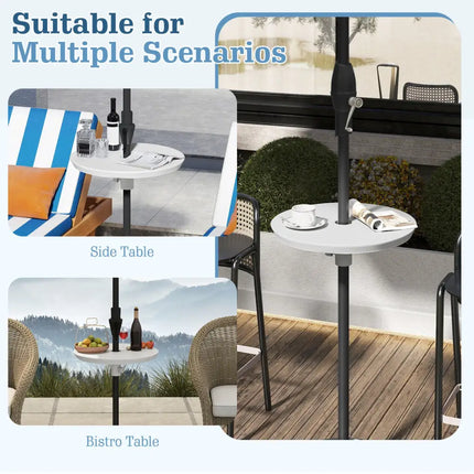20 Inch Outdoor Adjustable Umbrella Table for 2 Sizes Patio Umbrella Pole-White - White - Outdoor Umbrella Bases