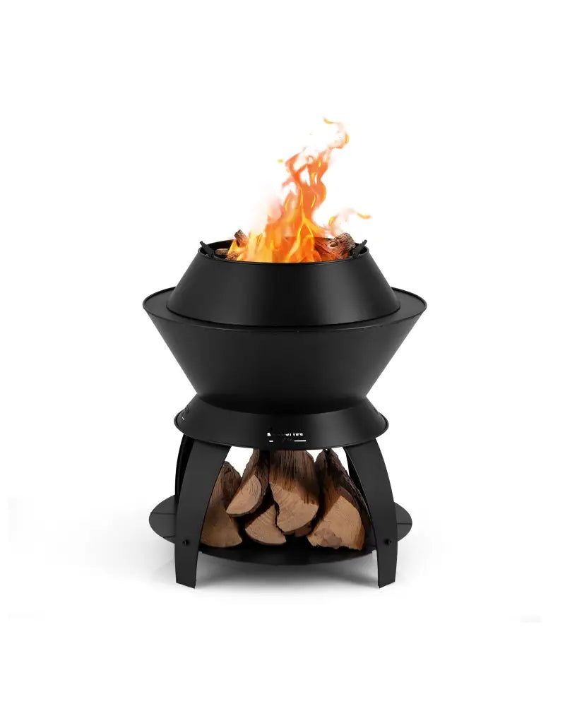 20 Inch Patio Fire Pit Metal Camping Fire Bowl with Pot Holder and Storage Shelf-Black - Black - Fire Pits