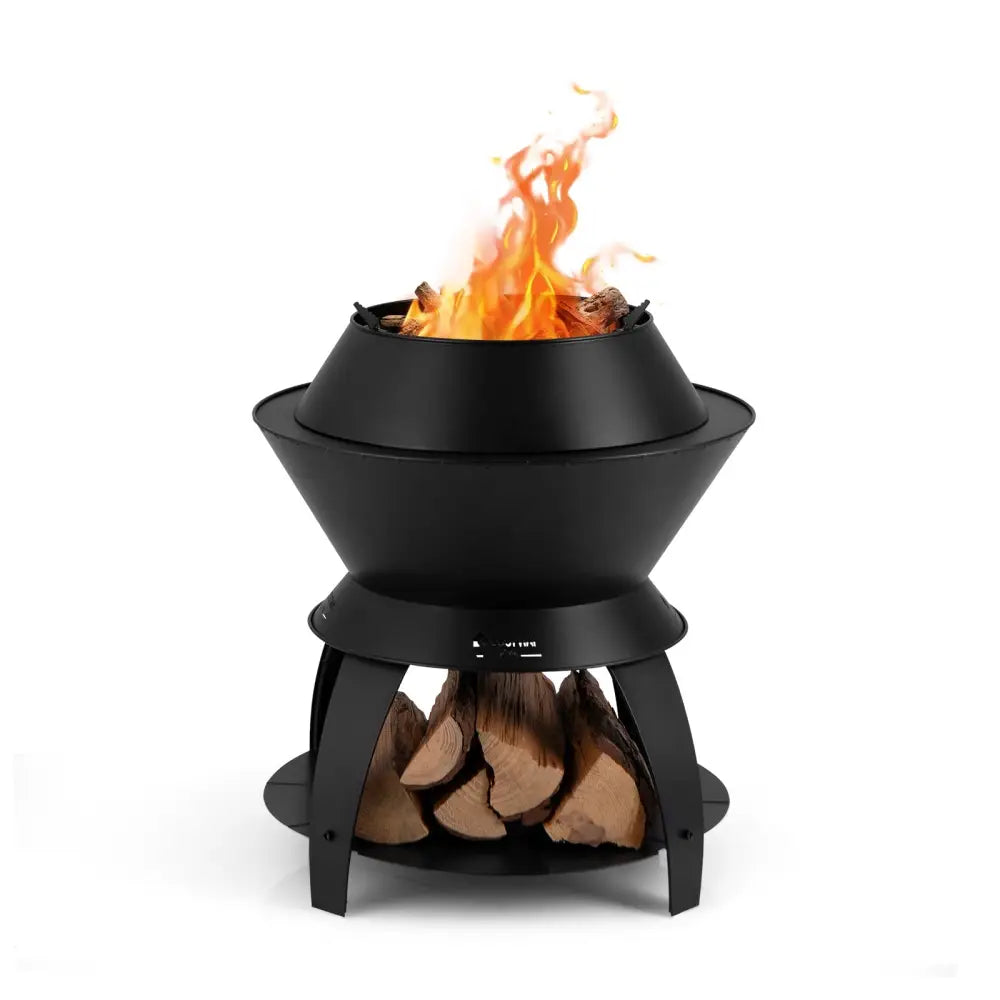 20 Inch Patio Fire Pit Metal Camping Fire Bowl with Pot Holder and Storage Shelf-Black - Black - Fire Pits