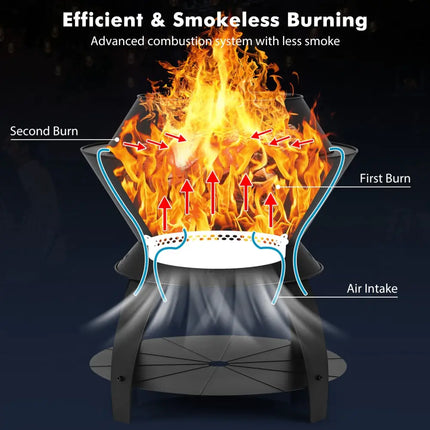 20 Inch Patio Fire Pit Metal Camping Fire Bowl with Pot Holder and Storage Shelf-Black - Black - Fire Pits
