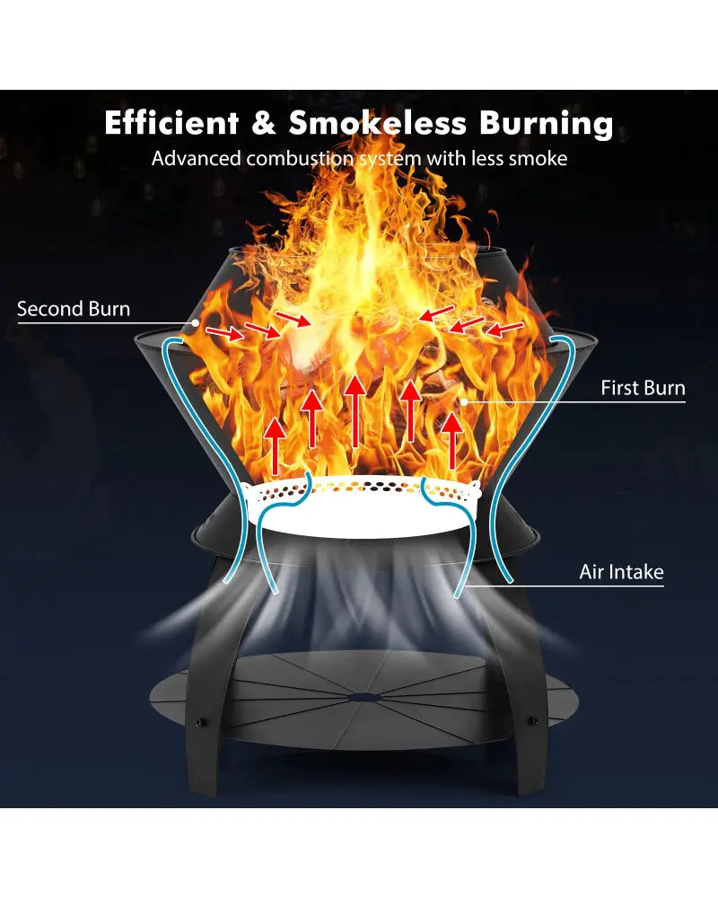 20 Inch Patio Fire Pit Metal Camping Fire Bowl with Pot Holder and Storage Shelf-Black - Black - Fire Pits