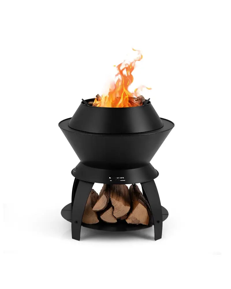 20 Inch Patio Fire Pit Metal Camping Fire Bowl with Pot Holder and Storage Shelf-Black - Black - Fire Pits