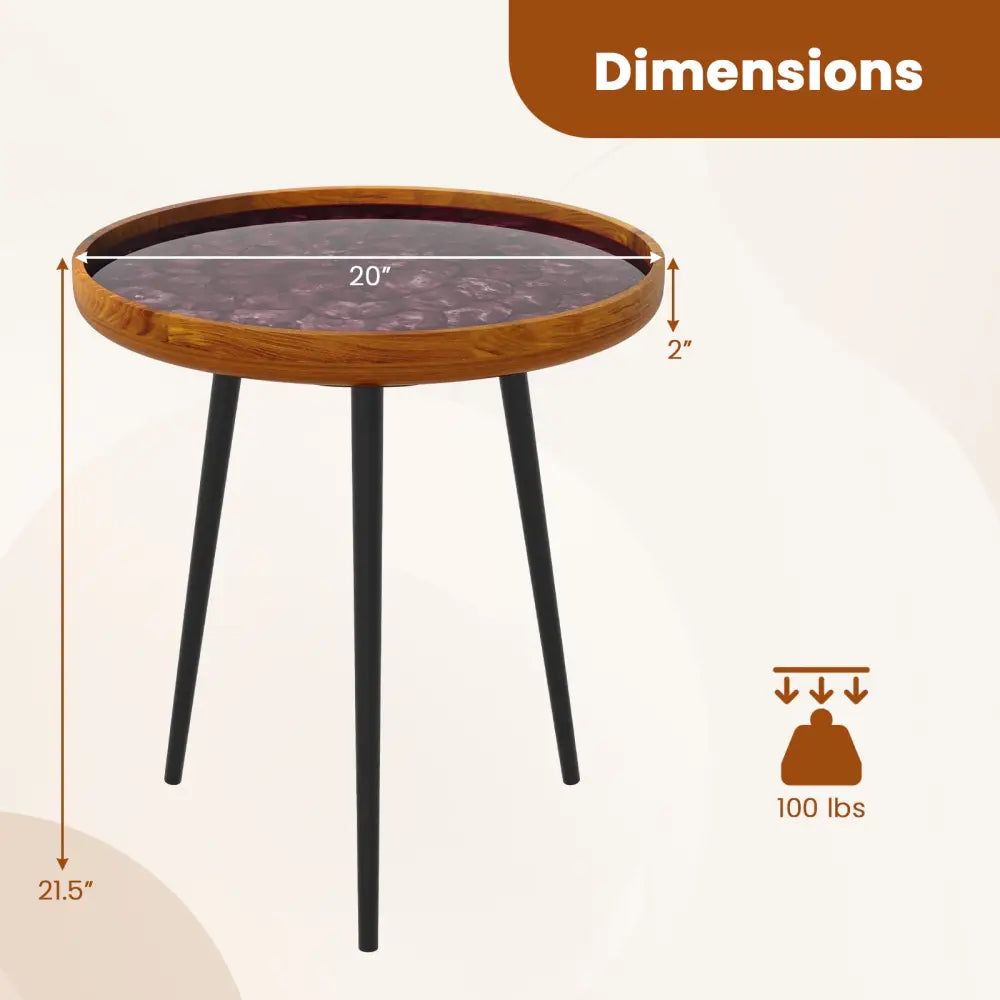 20 Inch Round End Table with Sea Shell Decoration and Epoxy Resin Finish-Brown Costway