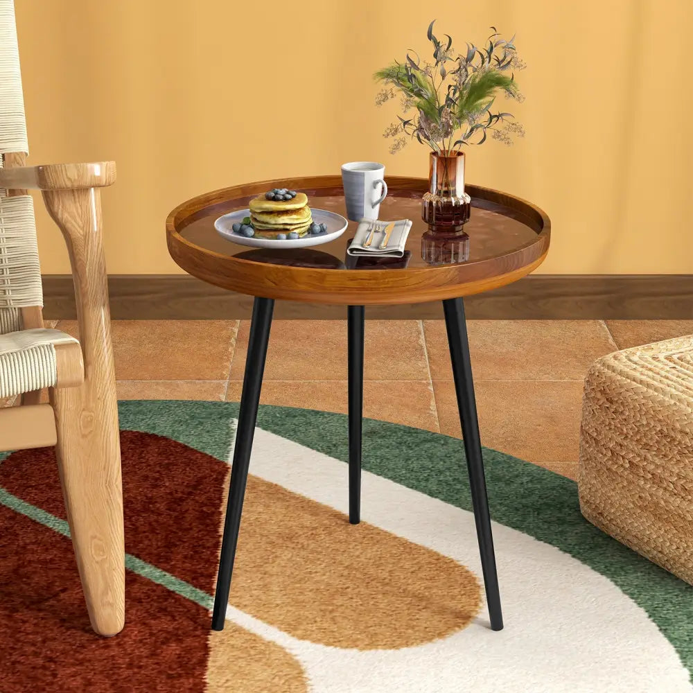 20 Inch Round End Table with Sea Shell Decoration and Epoxy Resin Finish-Brown Costway