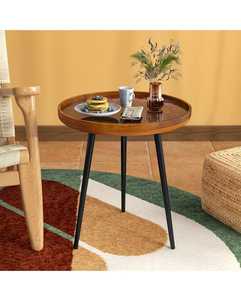 20 Inch Round End Table with Sea Shell Decoration and Epoxy Resin Finish-Brown - Brown - End & Side Tables