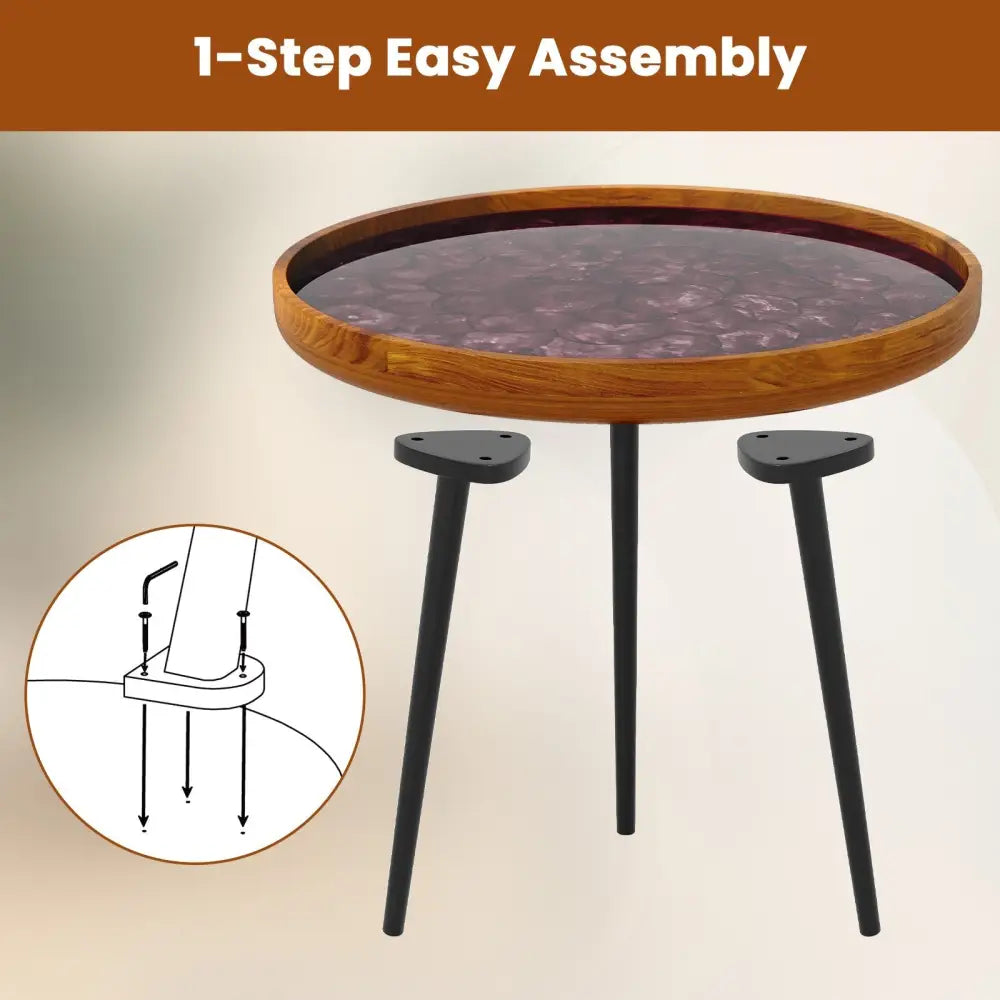20 Inch Round End Table with Sea Shell Decoration and Epoxy Resin Finish-Brown Costway
