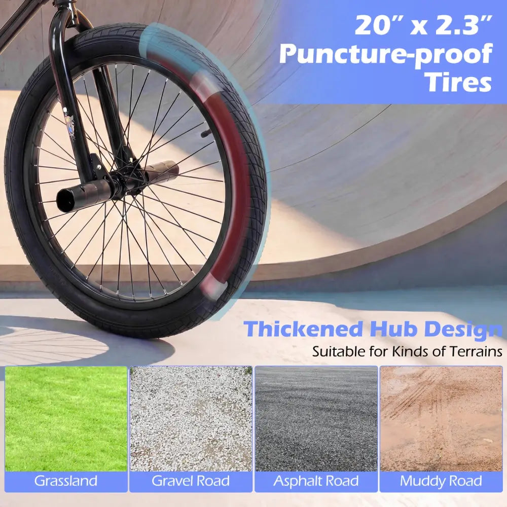 20 Inch Trick Bicycle with 360 Degree Steering and Adjustable Seat for Kids and Teens-Black - Black - Kids Bike