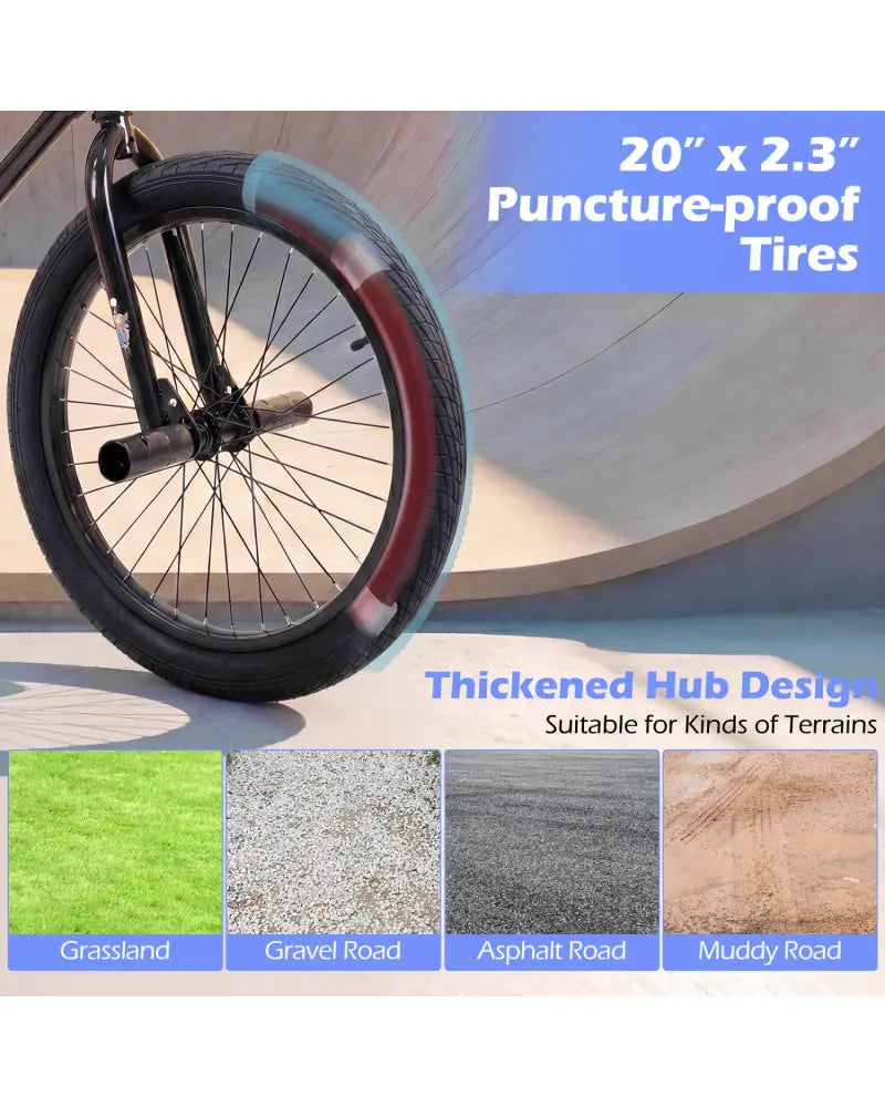 20 Inch Trick Bicycle with 360 Degree Steering and Adjustable Seat for Kids and Teens-Black - Black - Kids Bike