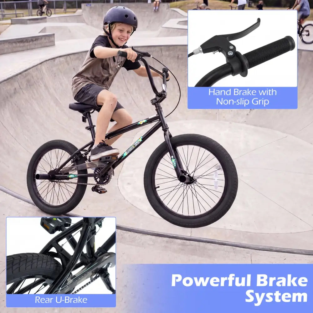 20 Inch Trick Bicycle with 360 Degree Steering and Adjustable Seat for Kids and Teens-Black - Black - Kids Bike