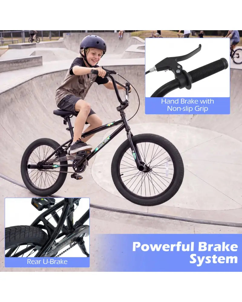 20 Inch Trick Bicycle with 360 Degree Steering and Adjustable Seat for Kids and Teens-Black - Black - Kids Bike