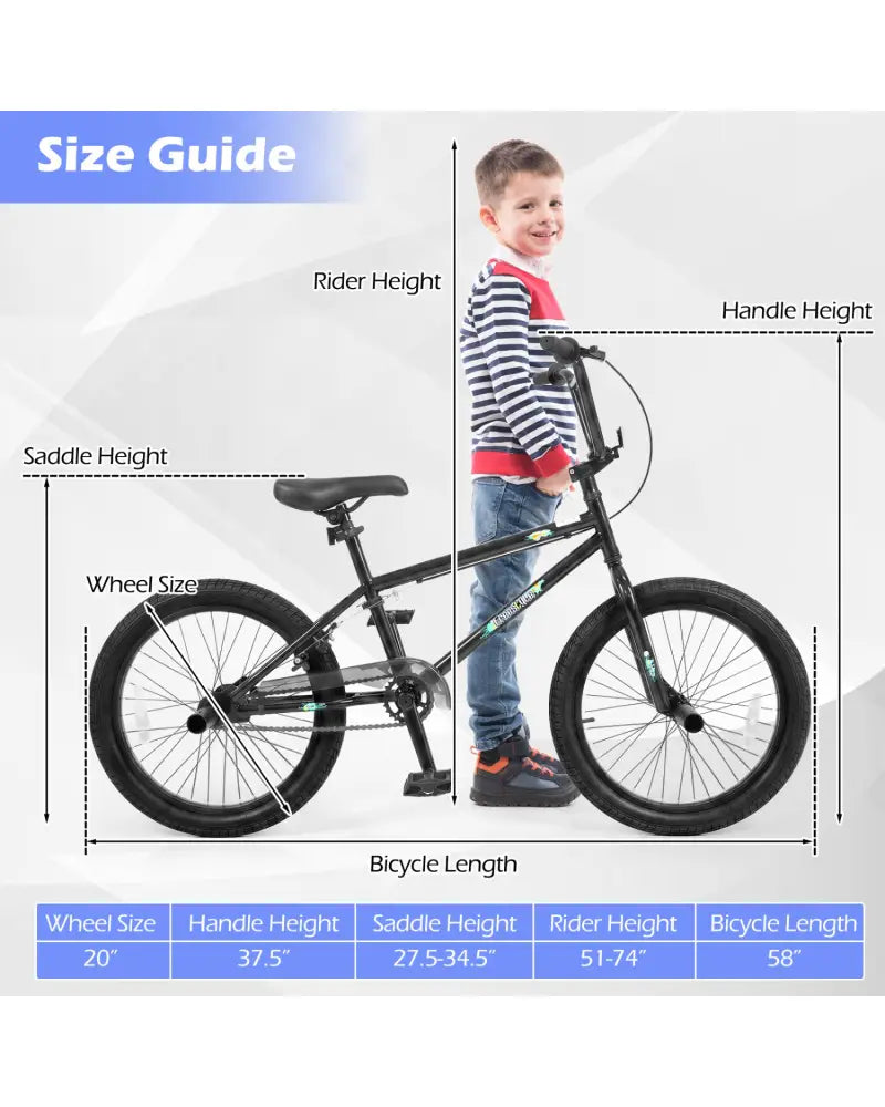 20 Inch Trick Bicycle with 360 Degree Steering and Adjustable Seat for Kids and Teens-Black - Black - Kids Bike
