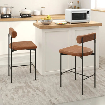 20 Inch Upholstered Bar Stools Set of 2 Counter Height Bar Chairs with  Backrest-Brown Costway