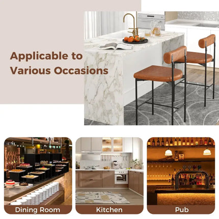 20 Inch Upholstered Bar Stools Set of 2 Counter Height Bar Chairs with  Backrest-Brown Costway