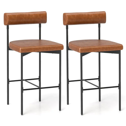 20 Inch Upholstered Bar Stools Set of 2 Counter Height Bar Chairs with  Backrest-Brown Costway