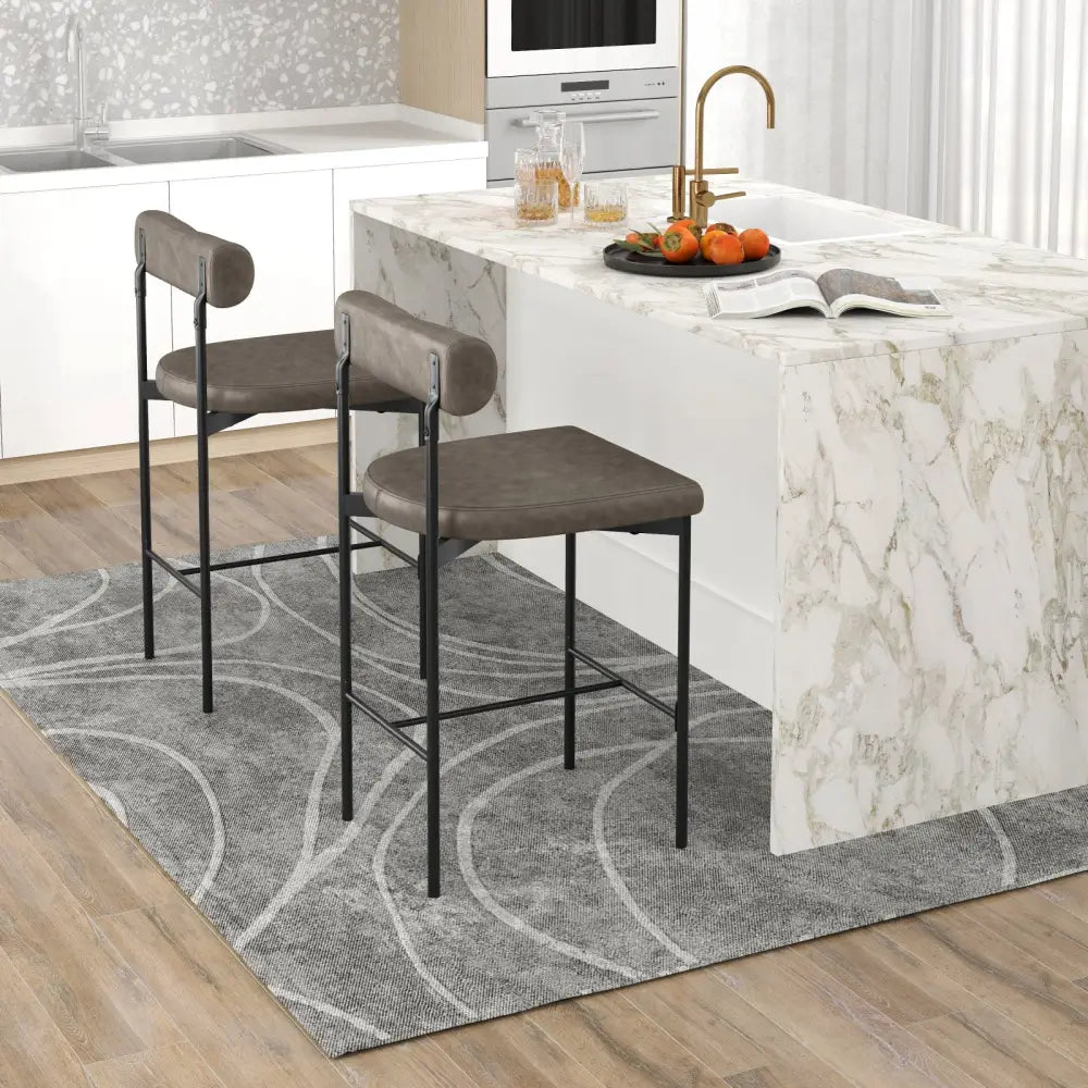 20 Inch Upholstered Bar Stools Set of 2 Counter Height Bar Chairs with  Backrest-Gray Costway