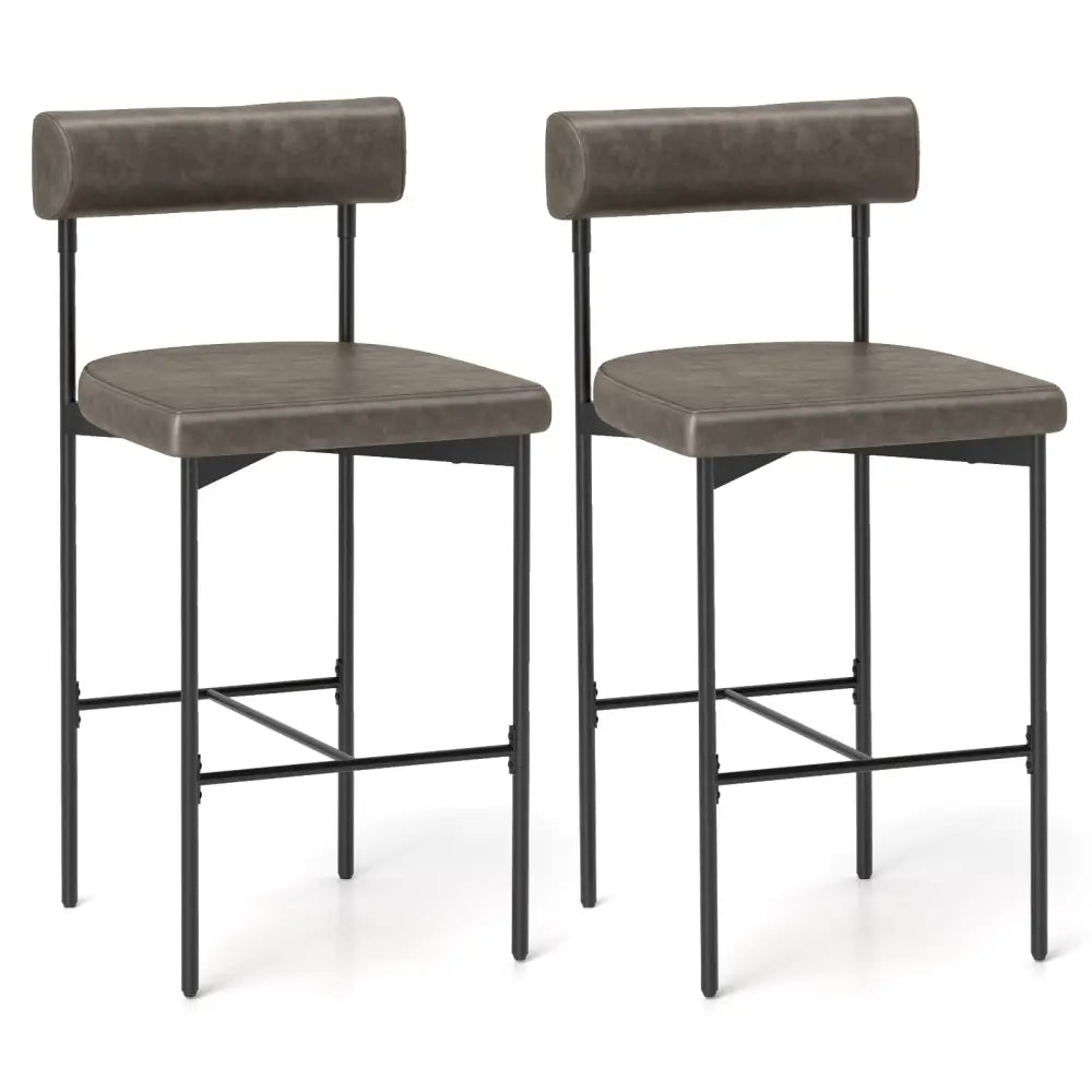20 Inch Upholstered Bar Stools Set of 2 Counter Height Bar Chairs with  Backrest-Gray Costway