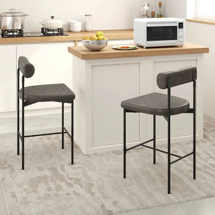 20 Inch Upholstered Bar Stools Set of 2 Counter Height Bar Chairs with  Backrest-Gray Costway