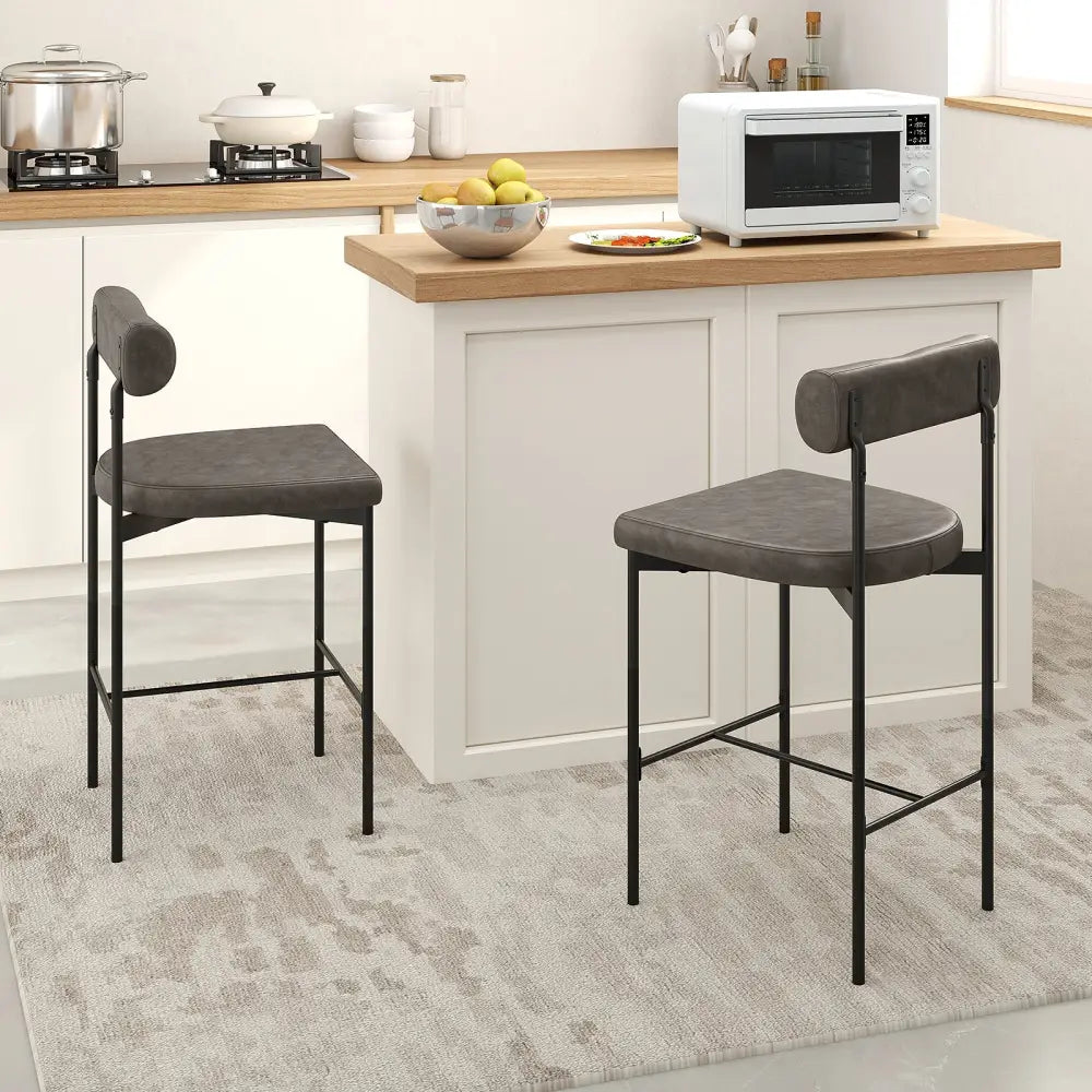 20 Inch Upholstered Bar Stools Set of 2 Counter Height Bar Chairs with  Backrest-Gray Costway