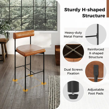 20 Inch Upholstered Bar Stools Set of 2 Counter Height Bar Chairs with  Backrest-Brown Costway