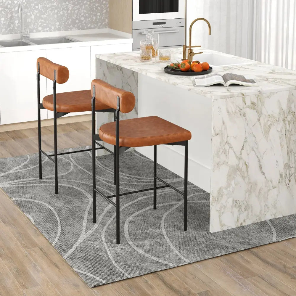 20 Inch Upholstered Bar Stools Set of 2 Counter Height Bar Chairs with  Backrest-Brown Costway