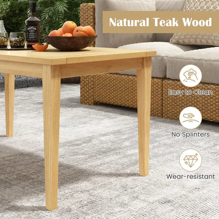 20 Inch x 35.5 Inch Outdoor Teak Wood Coffee Table with Slatted Tabletop for Balcony - Natural - Patio Coffee Tables