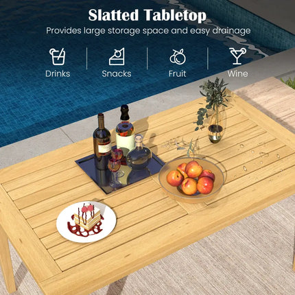 20 Inch x 35.5 Inch Outdoor Teak Wood Coffee Table with Slatted Tabletop for Balcony - Natural - Patio Coffee Tables